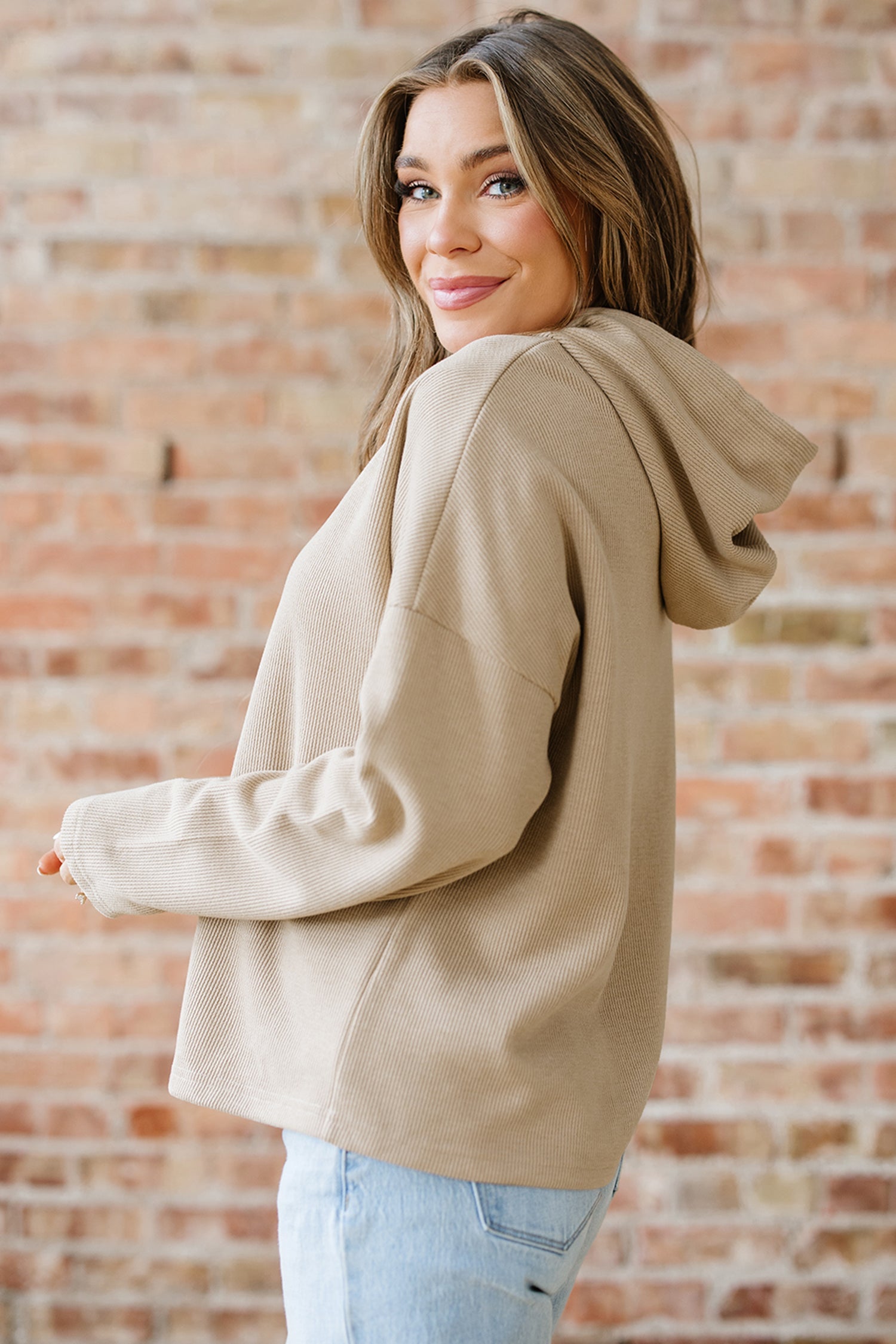 Ribbed Knit Leopard & Lace Drawstring Hoodie