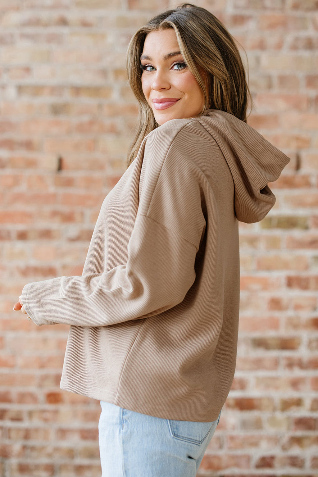 Ribbed Knit Leopard & Lace Drawstring Hoodie