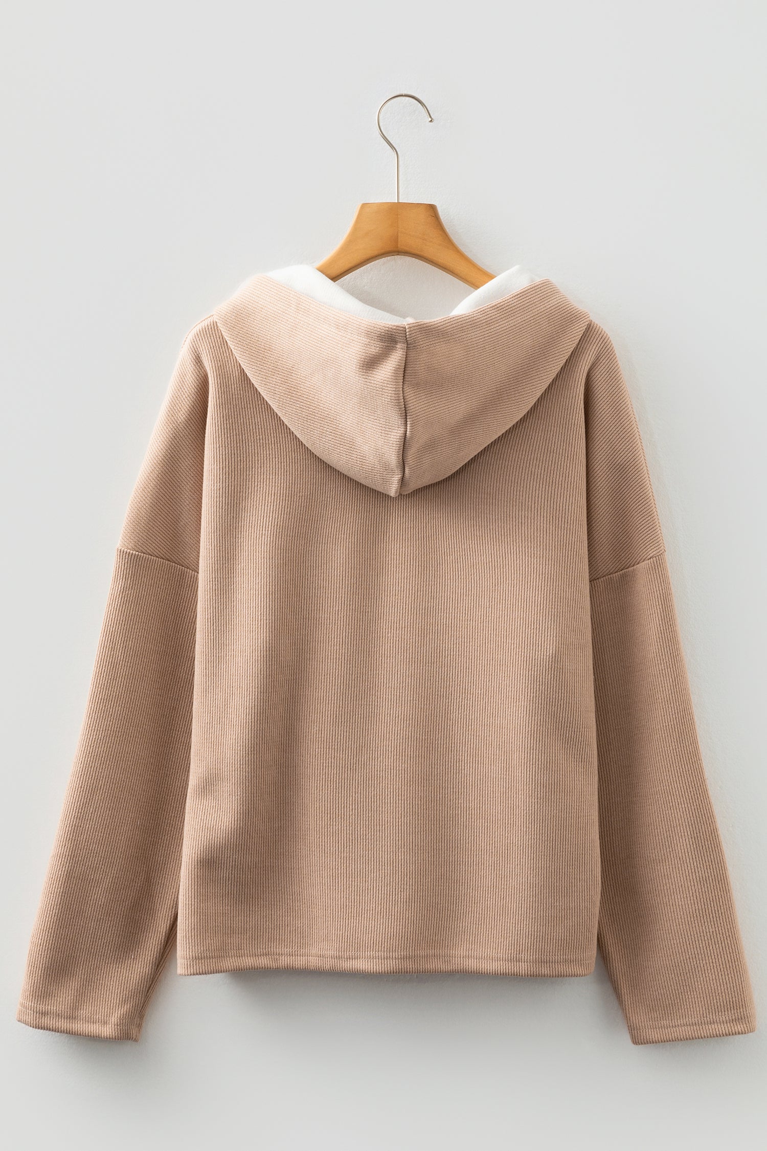 Ribbed Knit Leopard & Lace Drawstring Hoodie