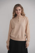 Dolman Sleeve Button Sweatshirt - Beige