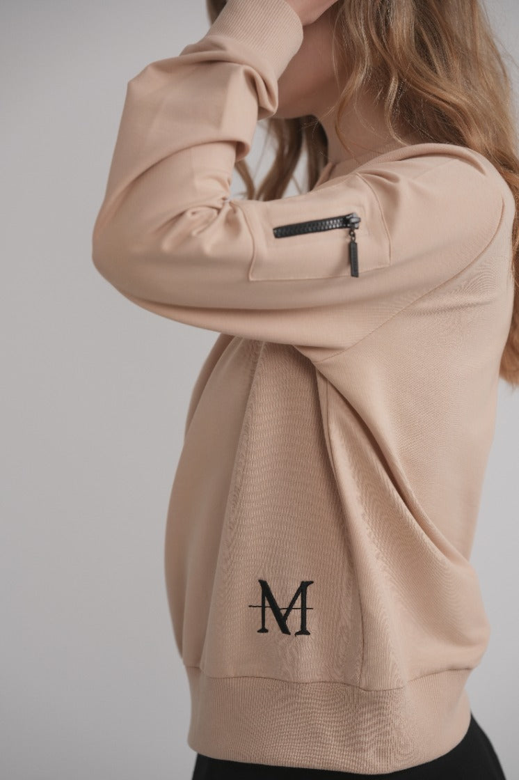 Dolman Sleeve Button Sweatshirt - Beige