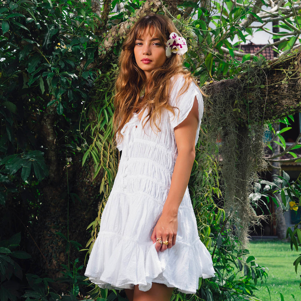 The Srikandi Mini Ruffle Dress In White