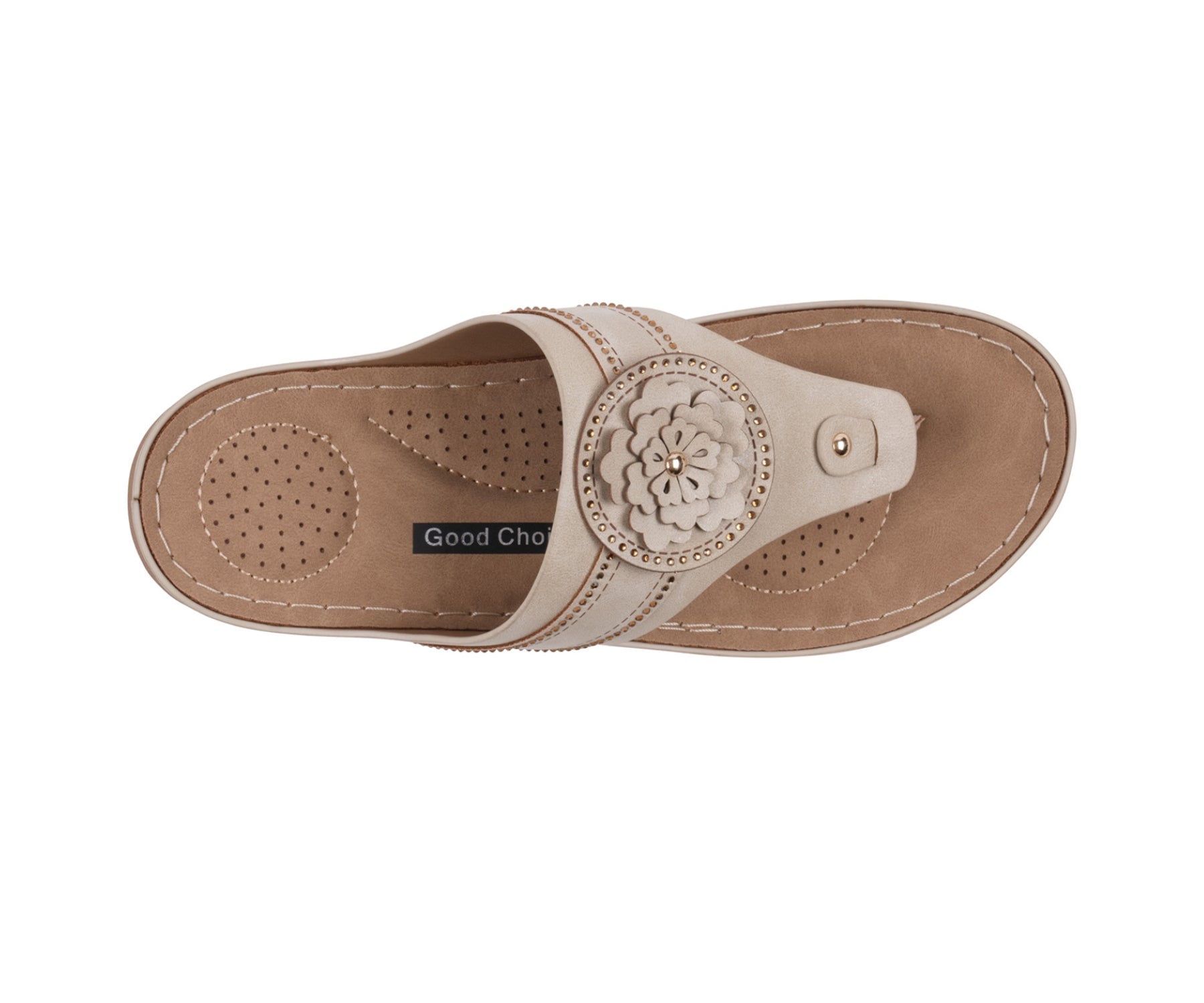 Women's Vickie Gold Flower Thong Flat Comfort Sandals