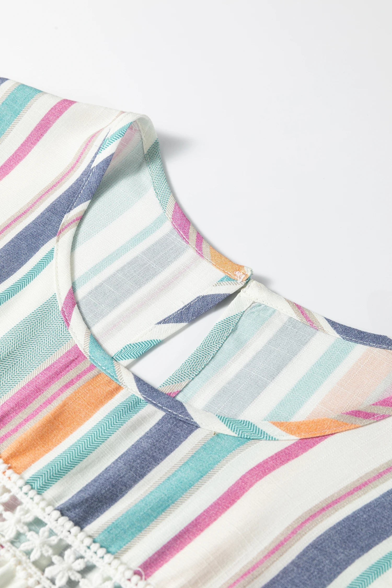 Stripe Lace Hollow-Out Flutter Sleeve Blouse