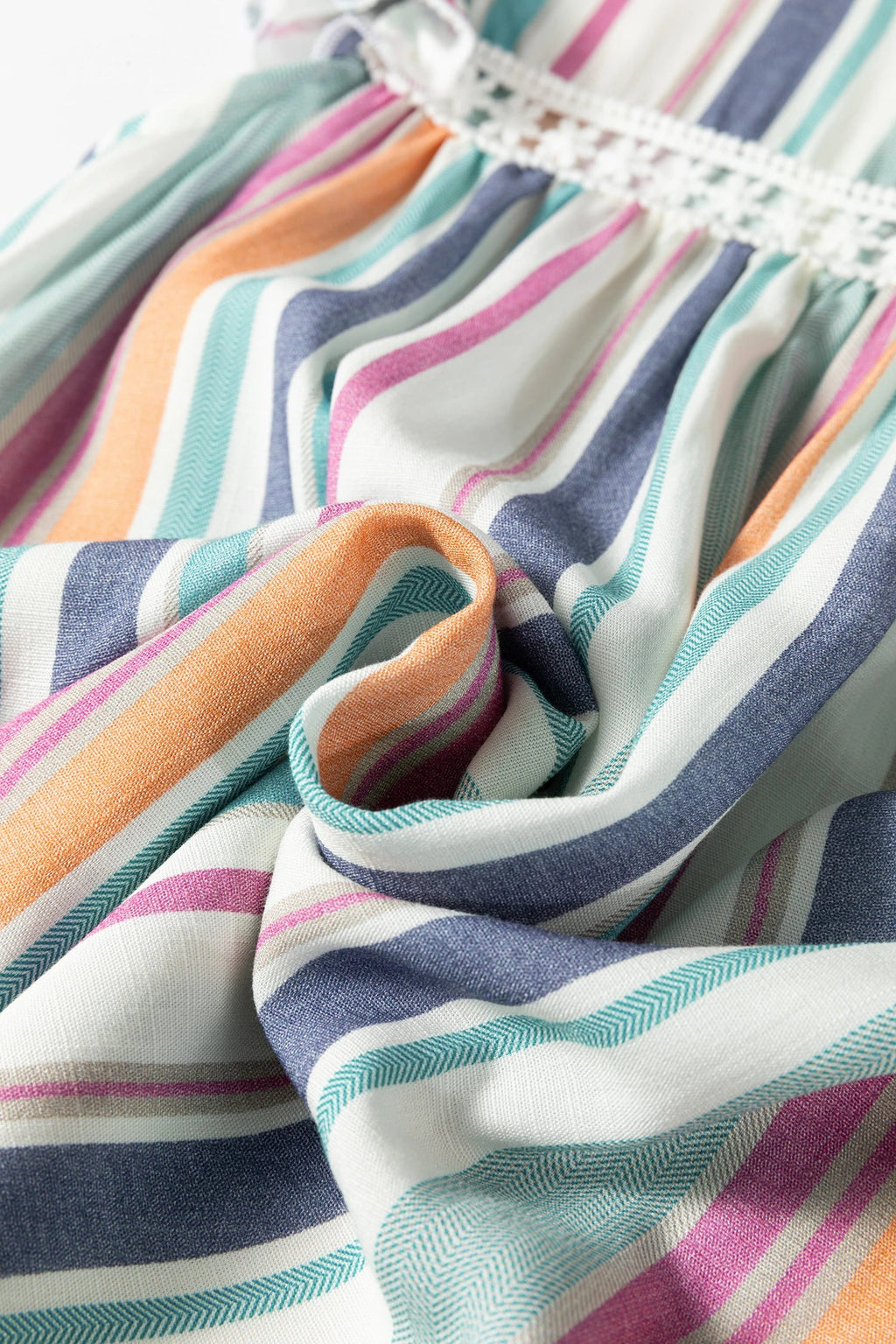 Stripe Lace Hollow-Out Flutter Sleeve Blouse