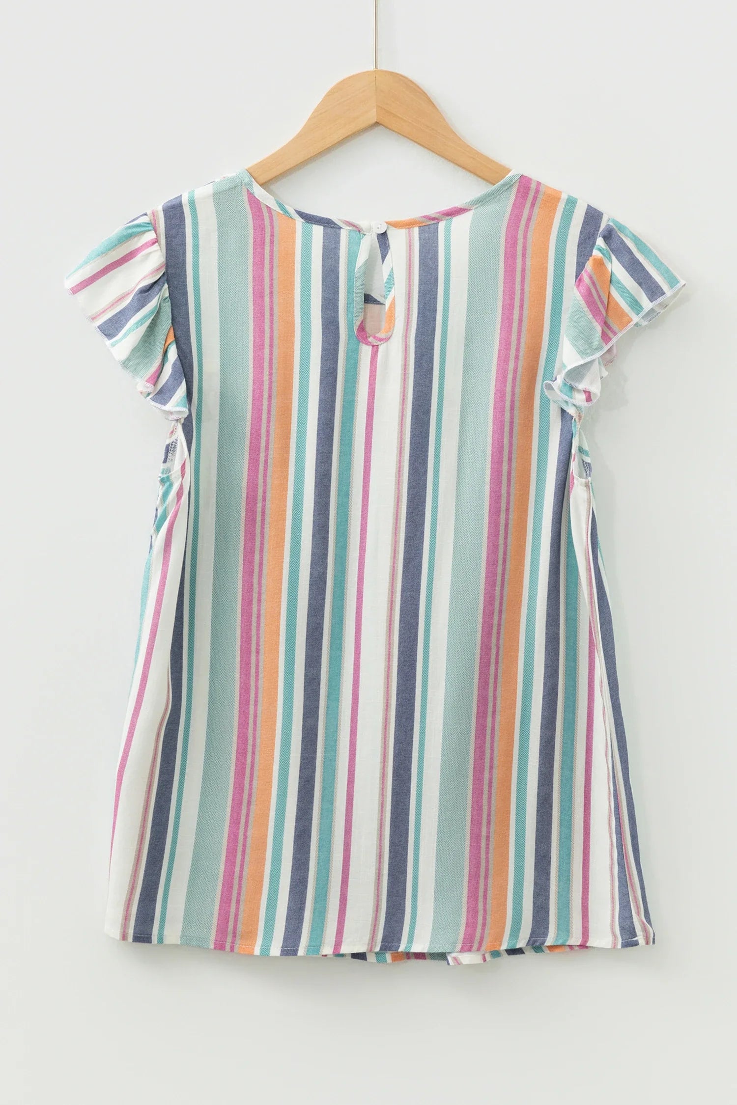 Stripe Lace Hollow-Out Flutter Sleeve Blouse