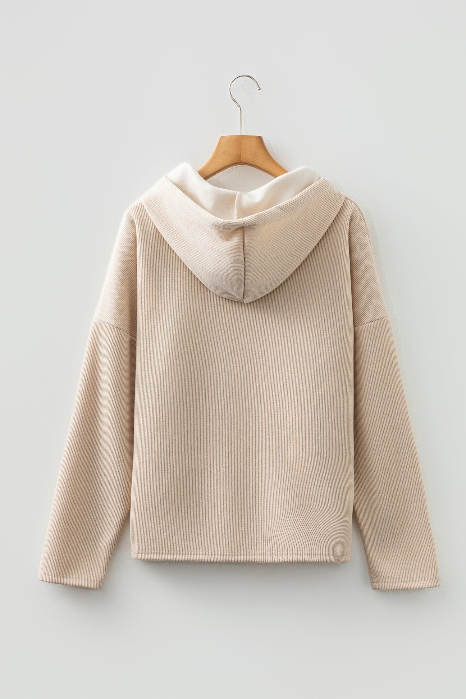 Ribbed Knit Leopard & Lace Drawstring Hoodie